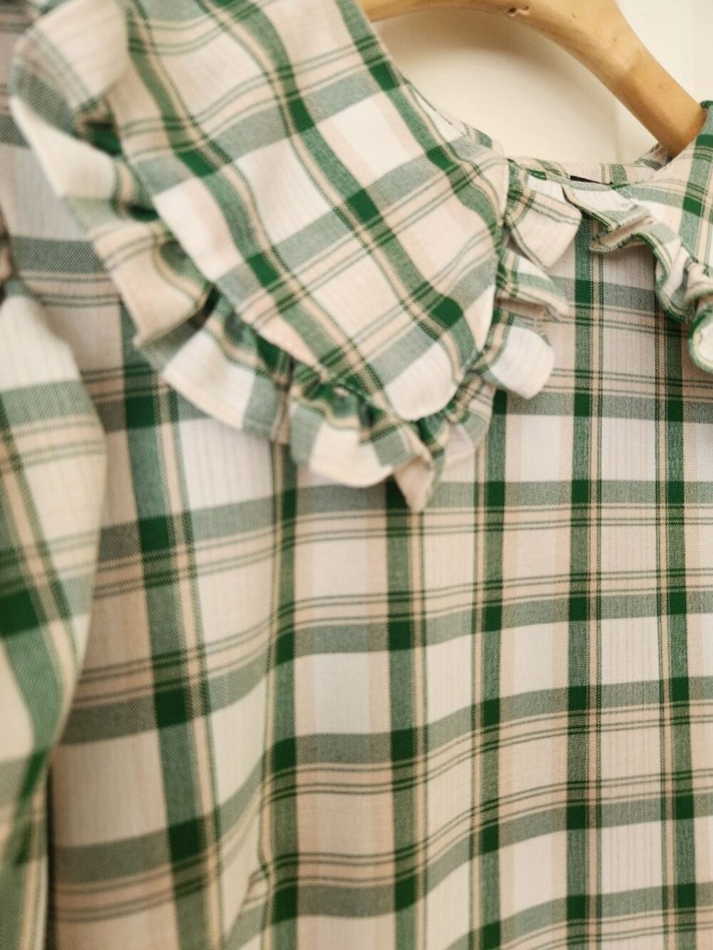 Nasty Gal Plaid Check Mini Dress Green Cream Ruffled Coquette Romantic Cottage - Picture 6 of 11